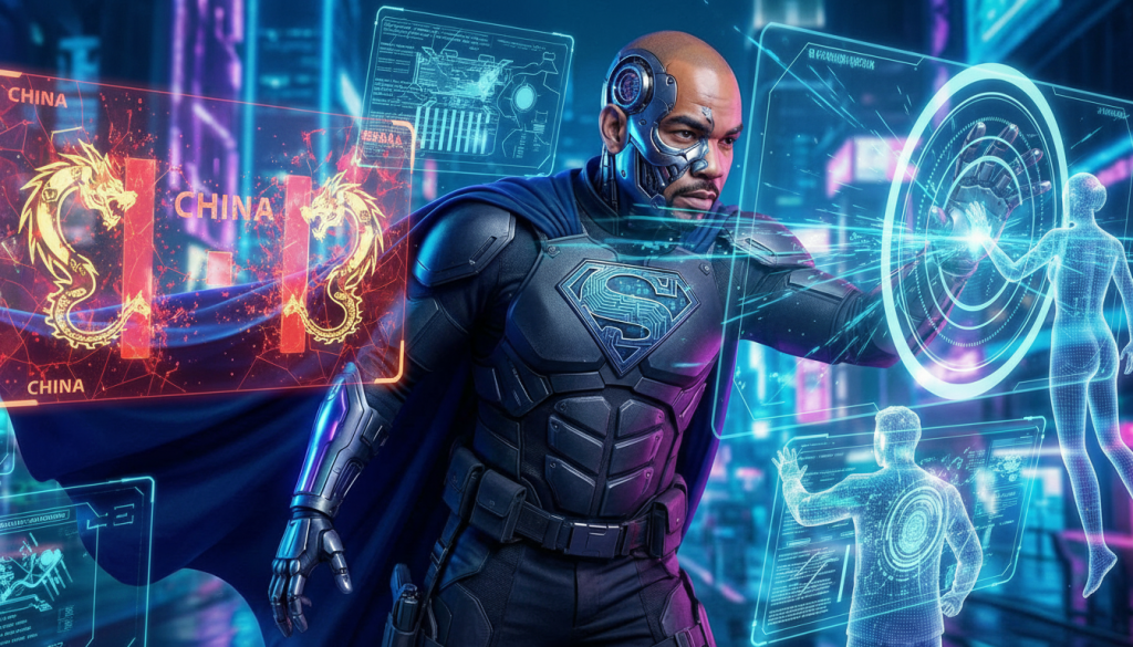 super hero defending against china